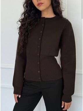 Motel Subra Long Sleeve Ribbed Hem Cardigan in Bitter Chocolate Size XS NWT